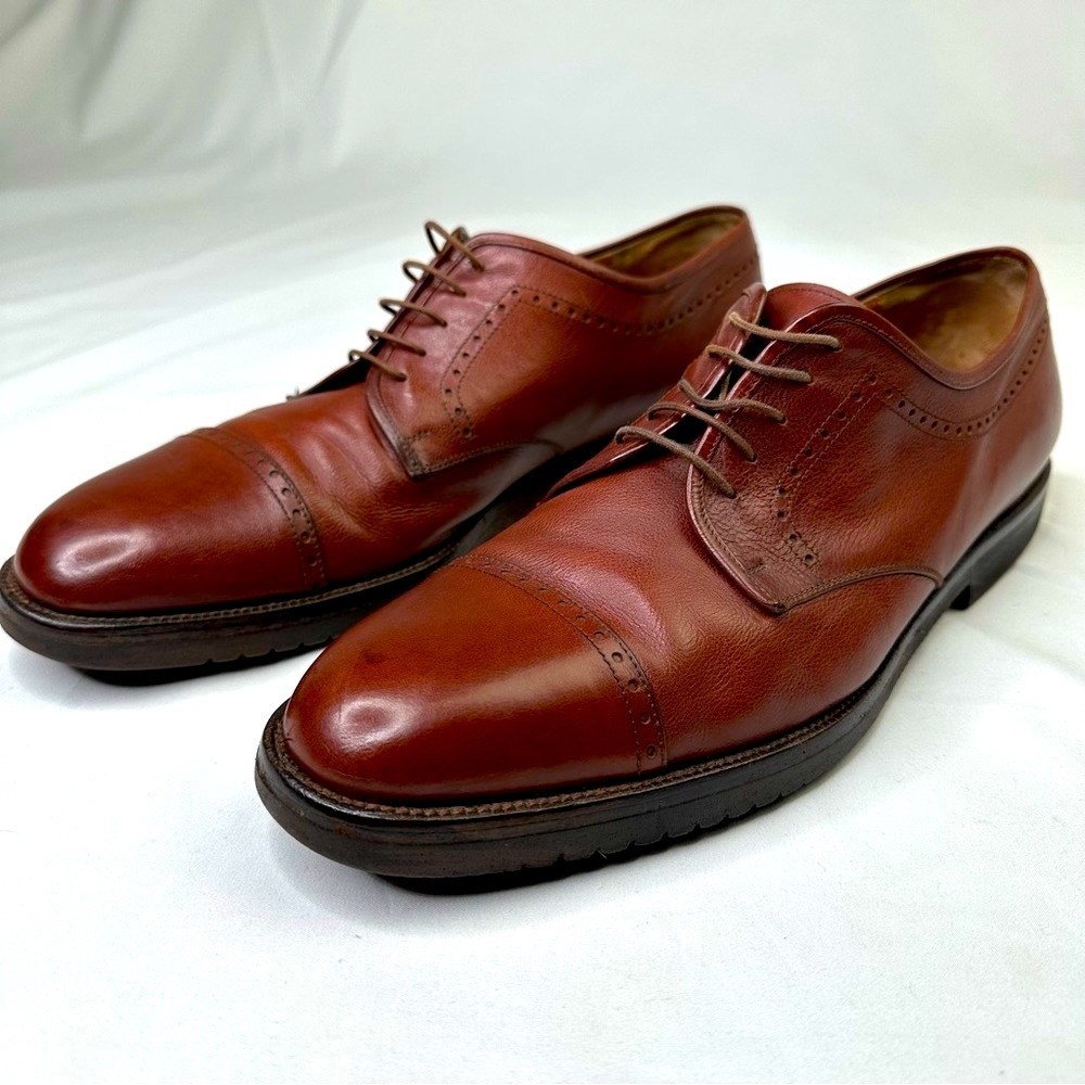 Salvatore Ferragamo Dress Shoes Mens 10 D Leather Brown Cap Toe Vibram Gumlite